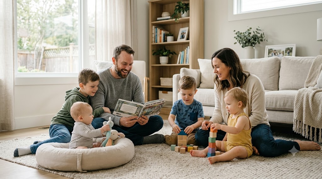 family moments, natural window light