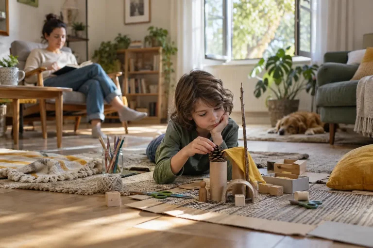 Child playing independently at home and learning through boredom