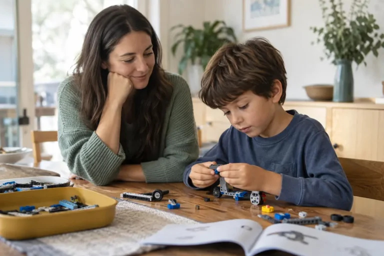 Parent encouraging a child who feels frustrated with a difficult task