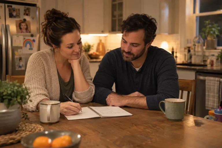 Parent writing a simple plan for handling repeated child behavior